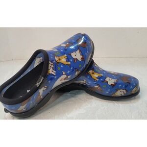 Sloggers Womens Garden Clogs Shoes Blue Dog Print Slip On Size 9 Made USA